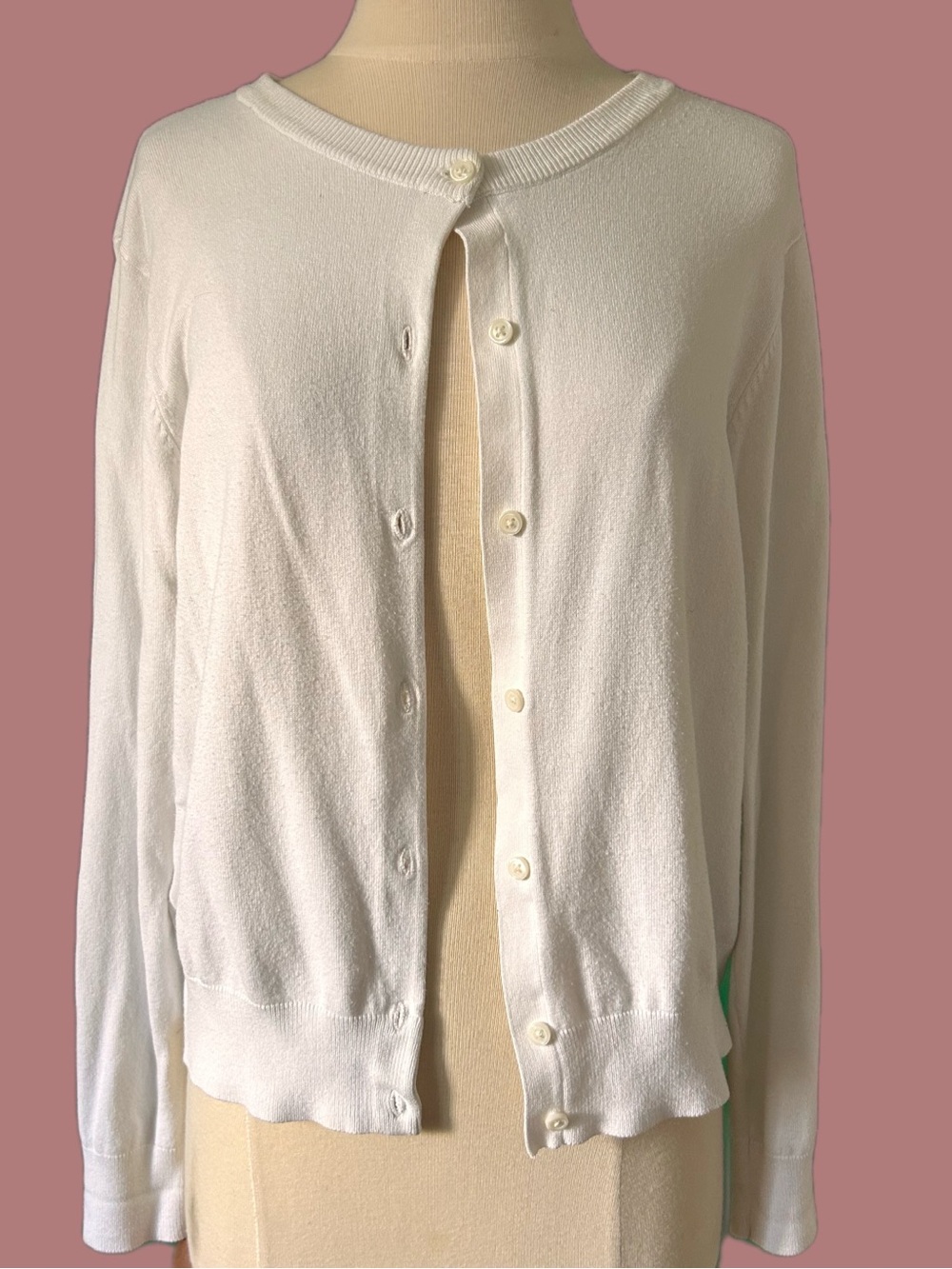H&M White Button-Front Crewneck Cardigan